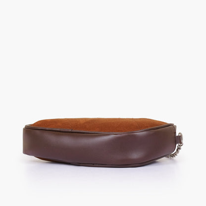 Dark brown suede mini quilted crossbody bag