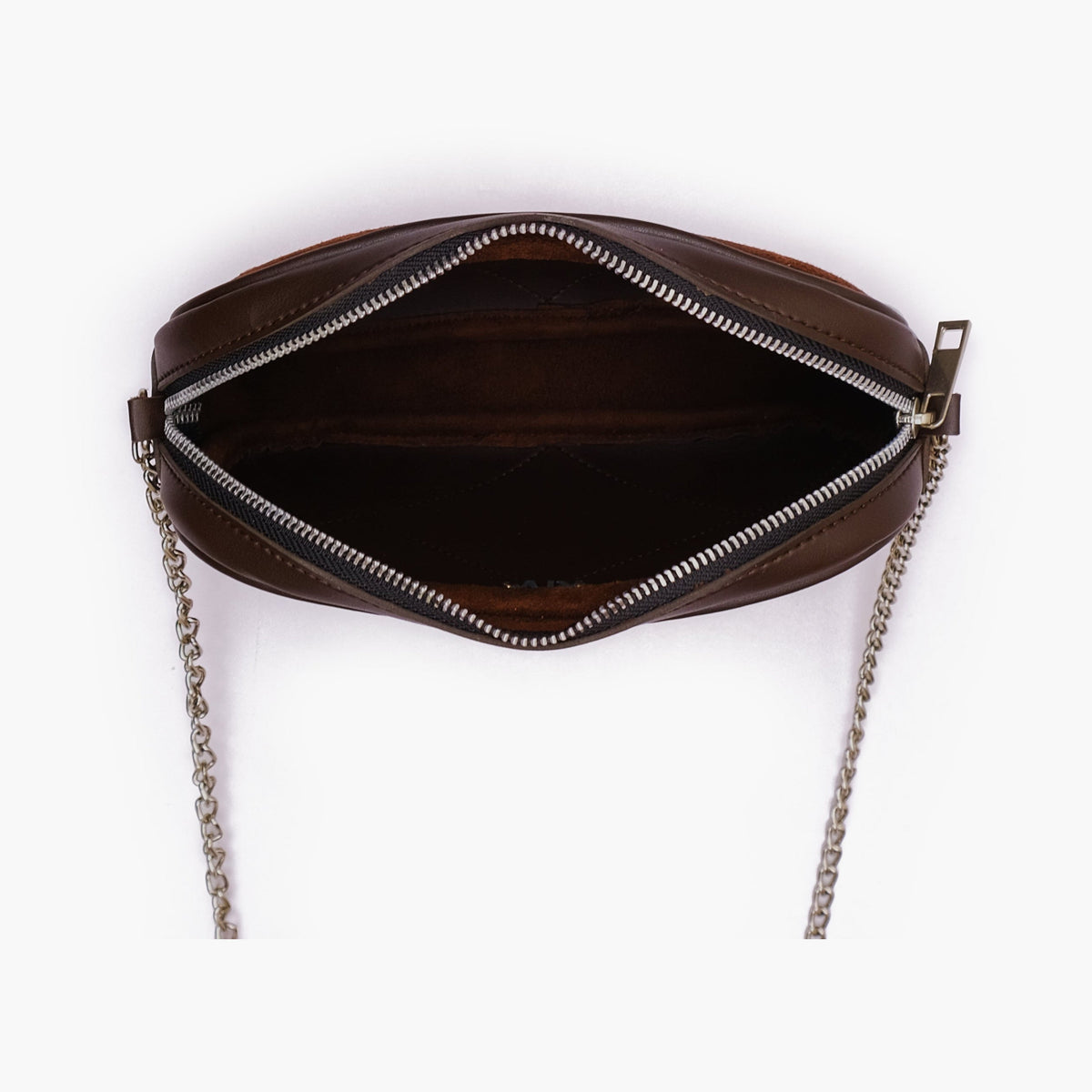 Dark brown suede mini quilted crossbody bag