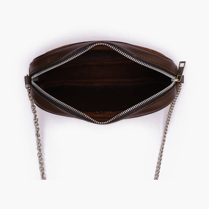 Dark brown suede mini quilted crossbody bag