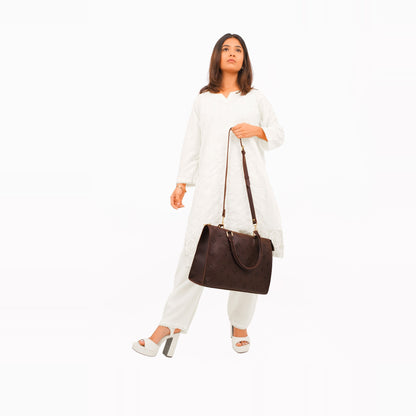 Dark brown on-the-go handbag