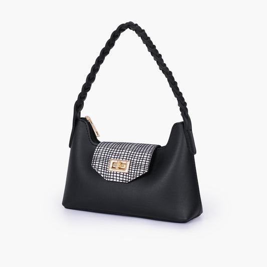 Black and white purse with braided strap