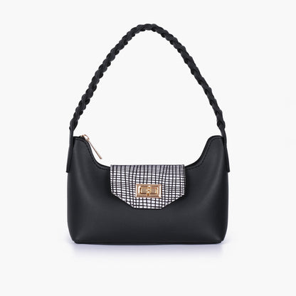 Black and white purse with braided strap