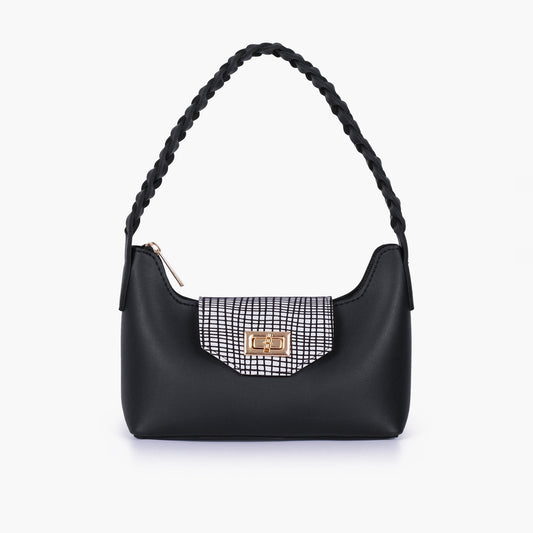 Black and white purse with braided strap