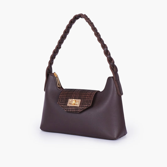 Dark brown purse with braided strap