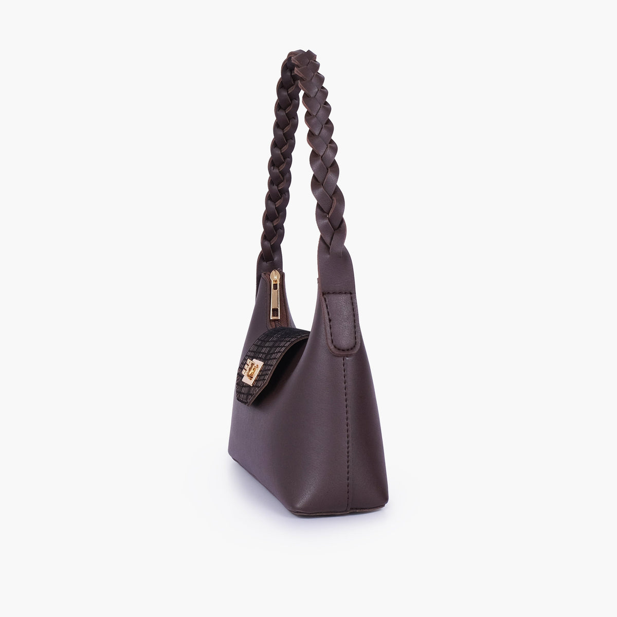 Dark brown purse with braided strap