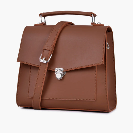 Brown push-lock messenger bag