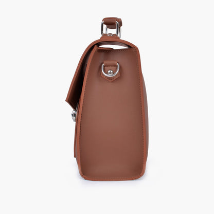 Brown push-lock messenger bag