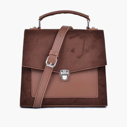 Brown suede push-lock messenger bag