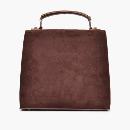 Brown suede push-lock messenger bag