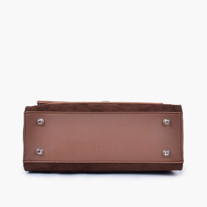 Brown suede push-lock messenger bag