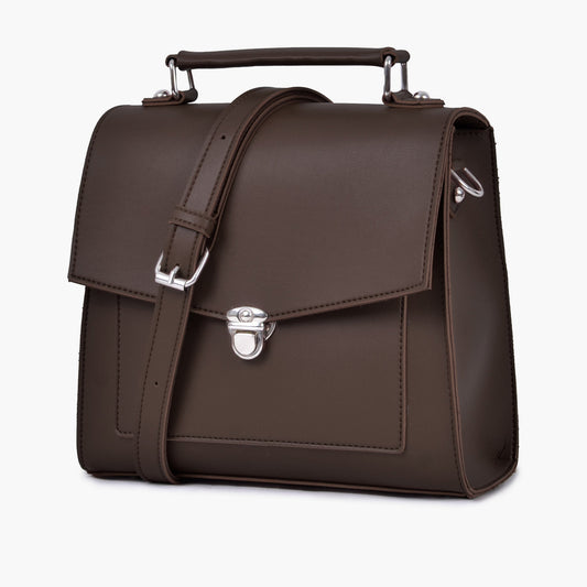 Dark brown push-lock messenger bag