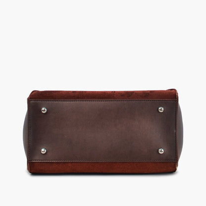 Dark brown suede shopping tote bag