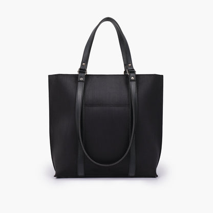 Black suede double-handle tote bag