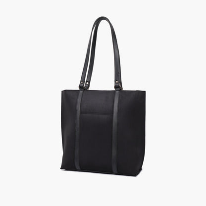 Black suede double-handle tote bag