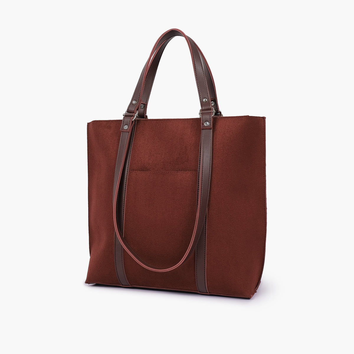 Dark brown suede double-handle tote bag