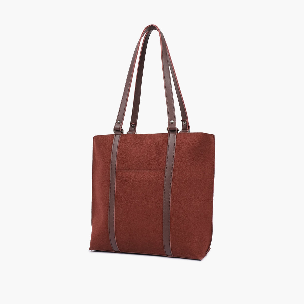 Dark brown suede double-handle tote bag