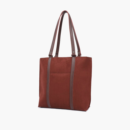 Dark brown suede double-handle tote bag