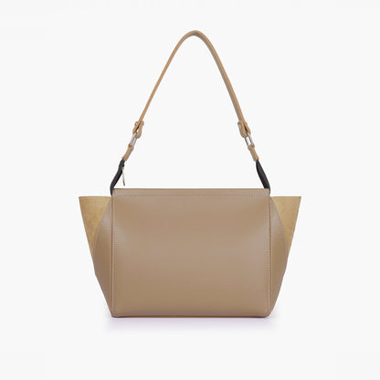 Coffee suede trio twist handbag