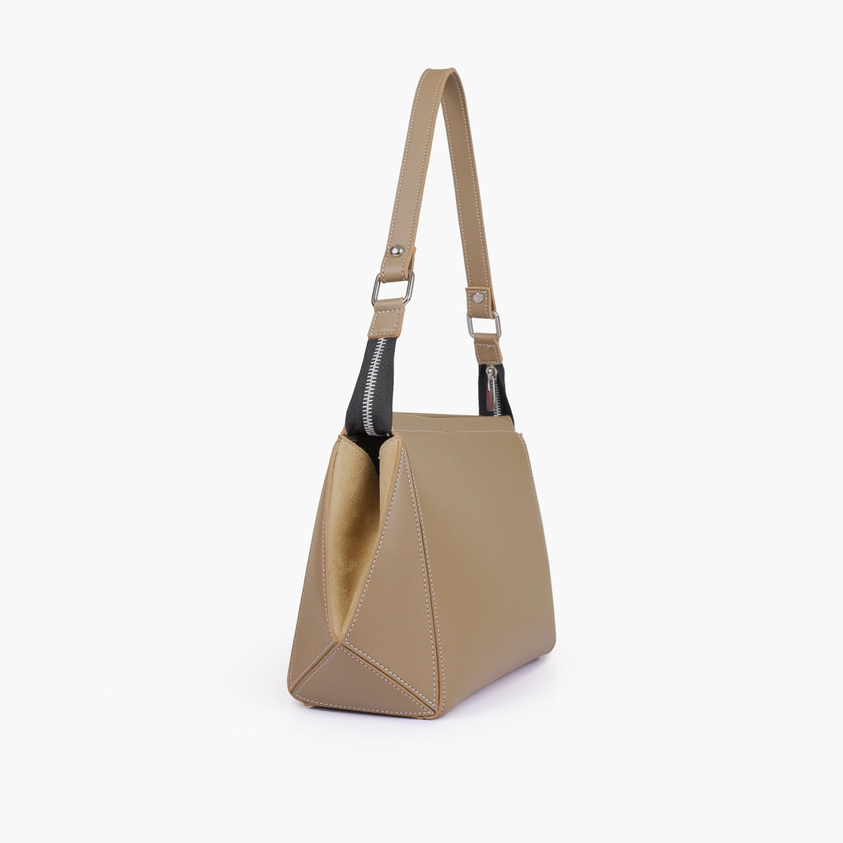 Coffee suede trio twist handbag