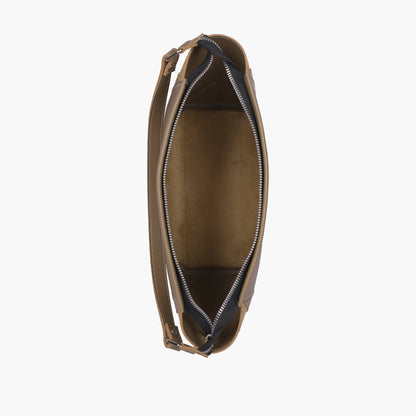 Coffee suede trio twist handbag