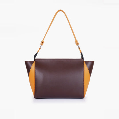 Dark brown and mustard trio twist handbag