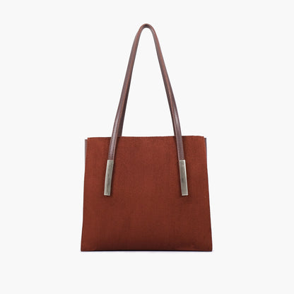 Dark brown suede zipper shoulder bag with long handle