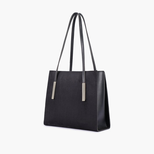 Black suede zipper shoulder bag with long handle