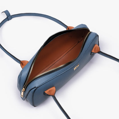 Blue east-west baguette bag