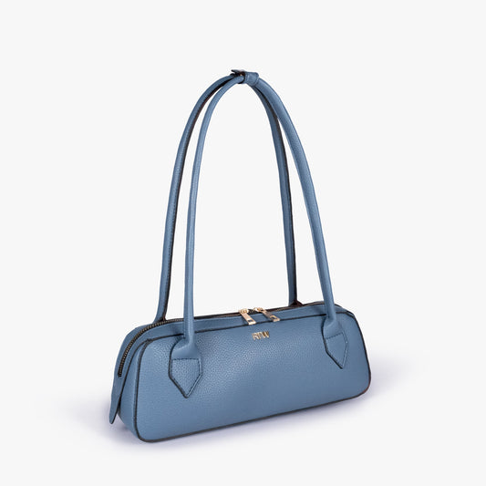 Blue east-west baguette bag