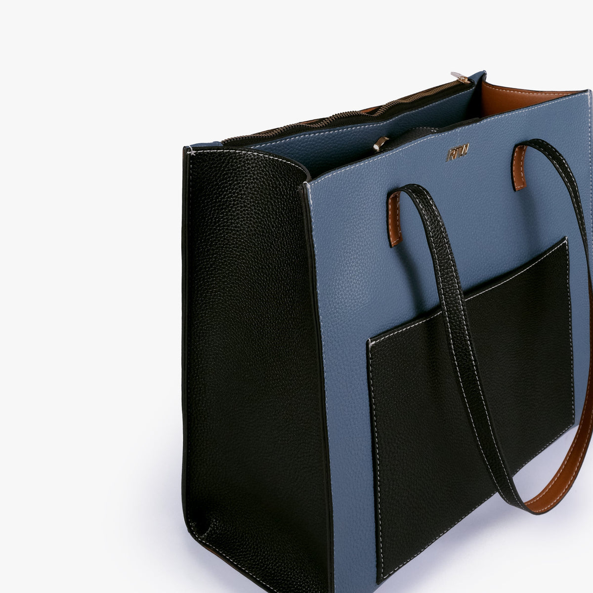 Indigo color blocking tote