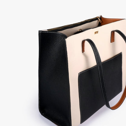 Monochrome color blocking tote